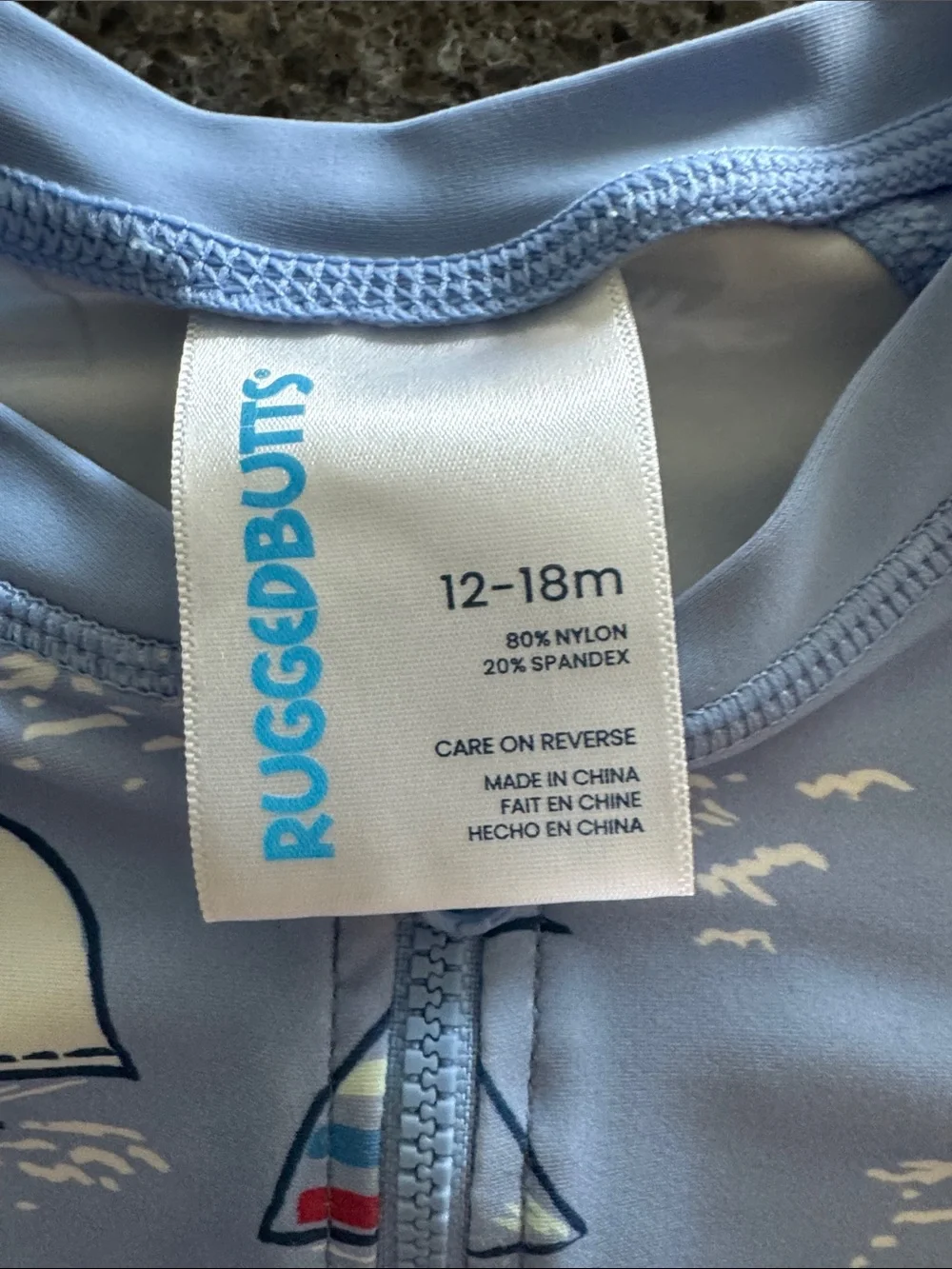RuggedButts Baby Sailboat Rash Guard Romper - Light Blue